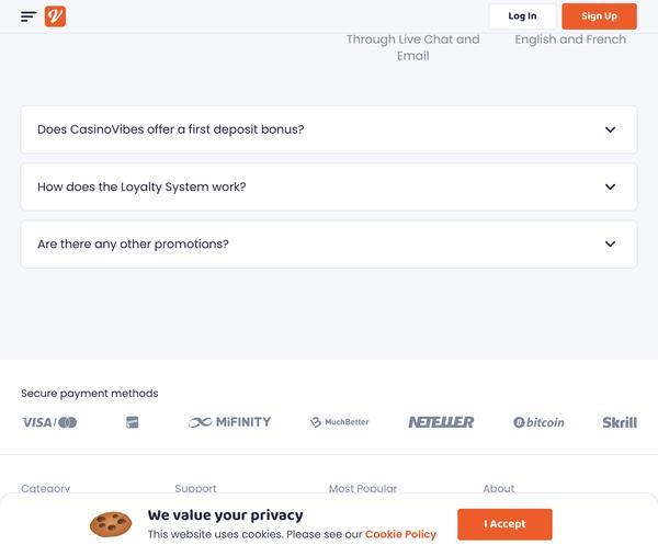 Deposit and withdrawal methods