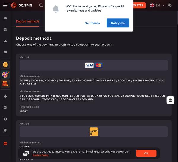 Deposit and withdrawal methods