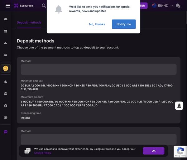 Deposit and withdrawal methods