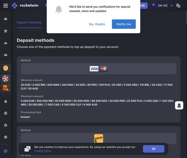 Deposit and withdrawal methods