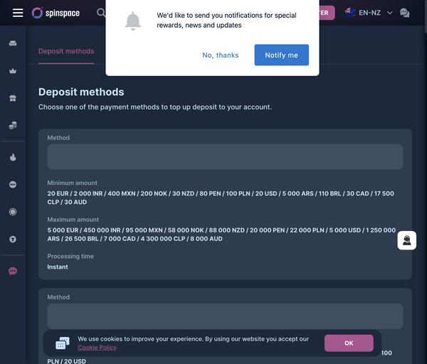 Deposit and withdrawal methods